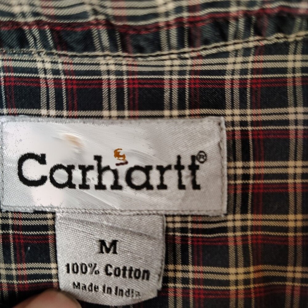 VTG Carhartt Black Red White Plaid 90s Button Down Shirt Mens Medium - Picture 4 of 8